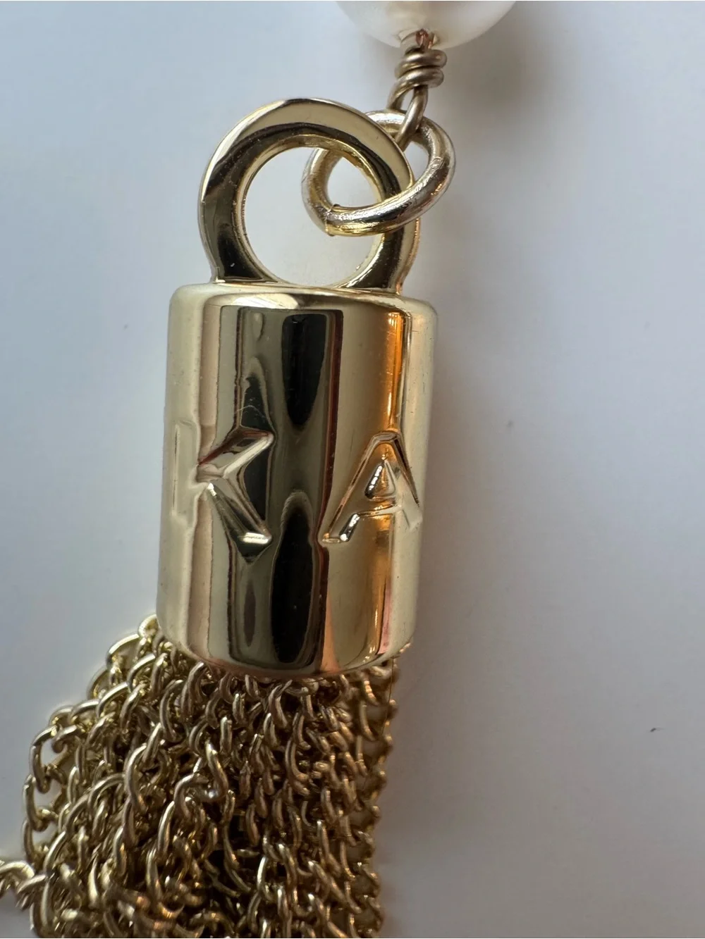 Karl Lagerfeld Gold Tone Pearl Multi Chain Bag Charm Tassel Accessory